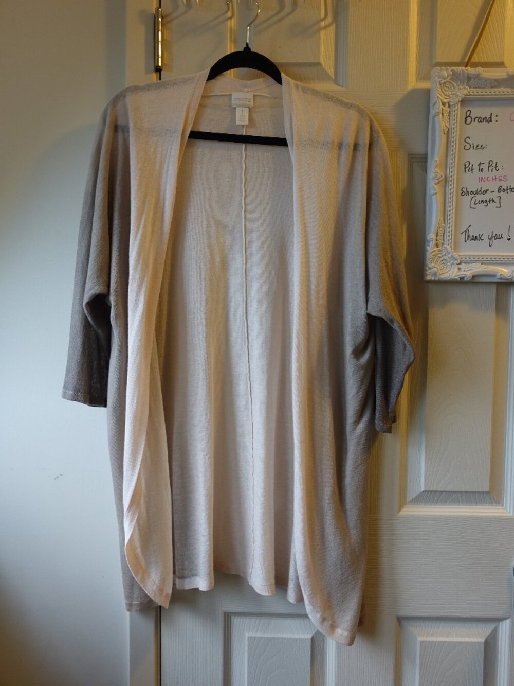 Chico's Open-Front Colorblock Cardigan in Cream and Taupe